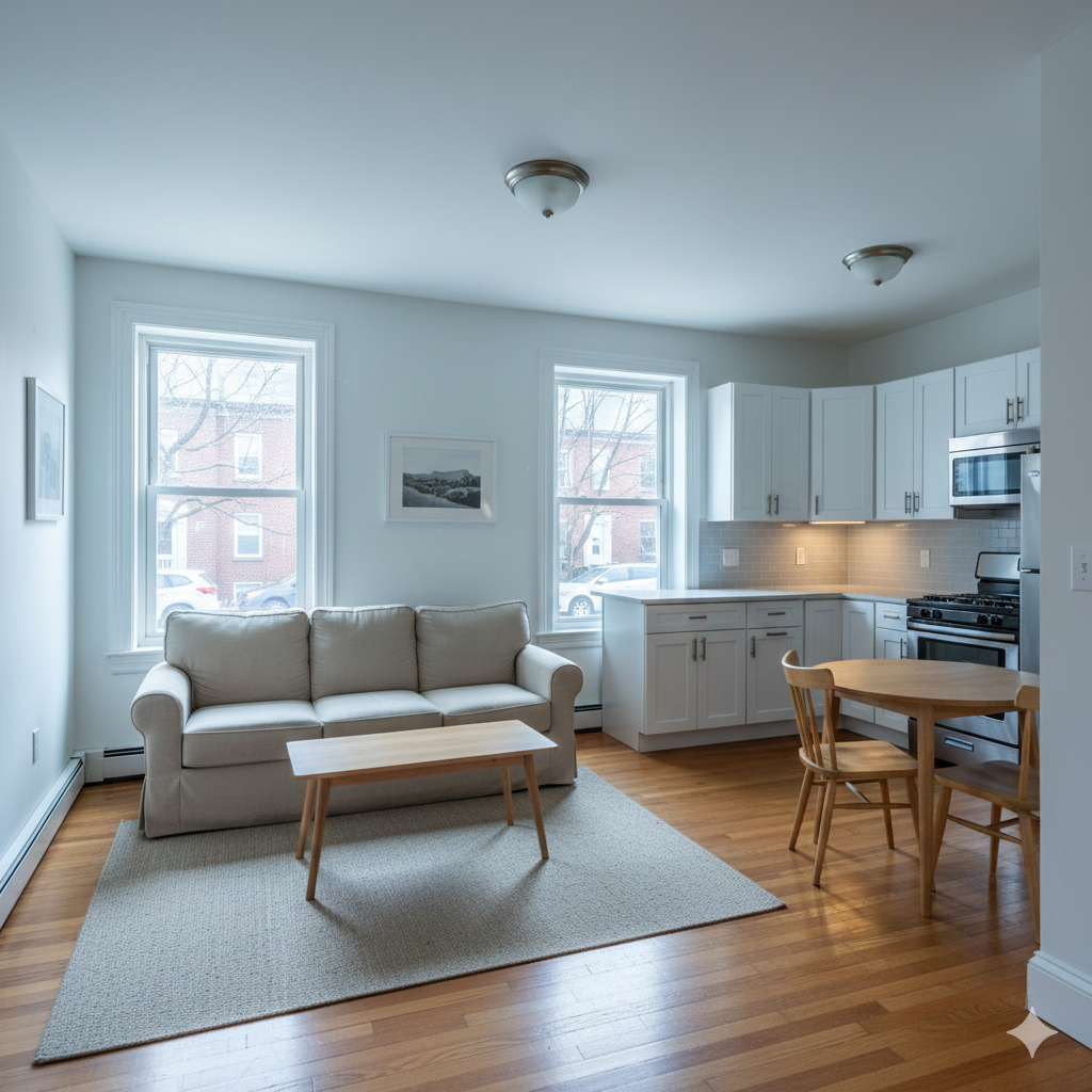 Clean Brighton apartment with kitchen and living area